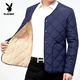 Playboy (PLAYBOY) autumn and winter men's cotton-padded jacket with velvet and thickening for cold protection, men's cotton-padded jacket with warm snap buttons, middle-aged dad's cotton-padded coat, official flagship, fine velvet and velvet, thickened navy blue 2XL 110-130Jin Jin is equal to 0.5kg