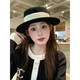 Hanqing Mid-summer French Hat Women's Autumn and Winter Woolen Flat Brim Hat Fashionable and Versatile Black Top Hat British Retro Flat Top Hat Black Adjustable