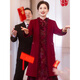 Luo Meng brand Grandma Xi plus size wedding dress 2026 autumn and winter velvet thickened cheongsam wedding dress mother's dress burgundy two-piece set (outer wrap + cheongsam skirt) XL (recommended 90-115 Jin Jin equals 0.5 kg)