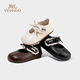YEEHOO children's shoes girls' flat shoes 2025 autumn new soft-soled princess shoes children's bean shoes little girls leather shoes beige size 29 - suitable for feet 18.1-18.4cm long