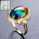 Heart ancient ammolite ring 18k rose gold set with diamond natural ammolite ring colorful women's ring needs to be customized 5-7 days