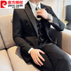 Pierre Cardin one-button men's three-piece suit business formal solid color versatile trendy slim casual handsome suit black suit + trousers 4XL (165-180Jin Jin equals 0.5 kg)
