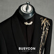 BUSYCON Golden Bamboo Embroidery New Chinese Green Fruit Collar Suit Groom Wedding Banquet Dress Men's Toast Suit Black (Two-piece Set Top + Pants) 46
