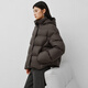 Ai Lai Chen Turin same style women's down jacket 2025 puff short hooded drawstring warm winter coat chocolate S