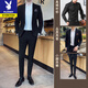 Playboy casual suit suit for men, Korean style slim fit high-end suit, full set of men's trendy jacket, handsome men's suit, mature black suit + trousers, one button M 165 recommended 90-105 Jin Jin equals 0.5 kg