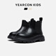Yierkan children's shoes boots autumn and winter girls' Martin boots plus velvet boys' short boots thick-soled work boots leather boots black 35