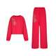 TCH Light Luxury Early Autumn Fashion Cross Casual Versatile Lazy Style Women's Sweater Set T75C07E1010 Red M