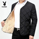 Playboy (PLAYBOY) autumn and winter men's cotton-padded jacket with velvet and thickening for cold protection, men's cotton-padded jacket with warm snap buttons, middle-aged dad's cotton-padded coat, official flagship, fine velvet and velvet, thickened navy blue 2XL 110-130Jin Jin is equal to 0.5kg