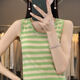 Contrast striped camisole plus size women's 2024 summer new design round neck chic sleeveless sweater bright yellow stripes M