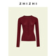ZHIZHI New Water Order Versatile Wool Henley Collar Retro Slim Knitted Top 25 Winter New Style Cherry Red Paint Color S