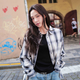 SPELLEDIT2025 winter new gradient plaid shirt versatile retro loose fashion long-sleeved top for women gray one size
