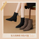 ZHR short boots women's retro thin women's boots winter plus velvet thick high heel suede ankle boots pointed toe elastic boots BL652A black 37