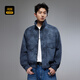 Cabin tie-dye washed PU jacket men's tie-dye PU workwear patch pocket stand collar Hong Kong style retro autumn jacket