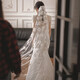 Ovivo fishtail wedding dress bridal main yarn high-end French light wedding dress 2025 new fishtail dress high-end small tail style with veil gloves M