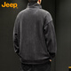 JEEP Jeep sweatshirt men's spring and autumn corduroy thickened warm loose long-sleeved T-shirt zipper men's dark gray XL