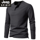 JEEP SPIRIT autumn men's pure cotton Henry collar long-sleeved T-shirt youth European and American simple elastic slim solid color versatile bottoming shirt dark gray XL