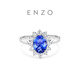 CHOW TAI FOOK ENZO geometric round 18K gold tanzanite diamond ring women's size 11