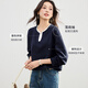 Handu Yishe Round Neck Contrast Color Sweatshirt Long Sleeve Women's 2025 Spring and Autumn Fashion Simple Versatile Comfortable Casual Fake Two-piece T-Shirt Top