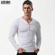 Fanshu Henry shirt long-sleeved T-shirt for men, low-neck American retro bottoming shirt, tight-fitting top, large V-neck spring and autumn style, white M 90-118Jin Jin equals 0.5 kg