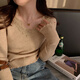 Yu Zhaolin (YUZHAOLIN) lace knitted bottoming shirt for women autumn and winter new warm top with fungus edge v-neck sweater white one size