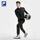 FILA official men's knitted long-sleeved top 2025 winter new fitness sports plus velvet basic long T dark black-BK L 175/96A/L