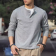 Kuraishi Kazuki American Retro Henley Collar Long Sleeve T-Shirt Men's 2025 Autumn Pure Cotton 250g Heavyweight Bottoming Shirt Casual Top Black M Reference 125-140Jin Jin is equal to 0.5 kg