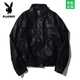 Playboy jacket men's spring style retro handsome PU motorcycle leather jacket male and female students Maillard neutral brown leather jacket black 45% PU55% viscose XL