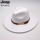 JEEP SPIRIT9.5cm big brim British style hat wide brim European and American jazz hat simple felt hat classic retro woolen hat for men and women white (buckle belt) one size fits all (56-60cm) brim width 9.5cm