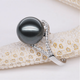 Fat Donglai's same style black pearl natural Tahitian freshwater black and white pearl powder ring 925 silver inlaid with diamond ring ring white pearl white
