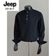 JEEP SPIRIT black Henry collar long-sleeved shirt men's autumn money style polo shirt American shirt jacket black M (95-115Jin Jin equals 0.5 kg)