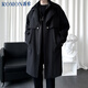 ROMON windbreaker men's autumn and winter mid-length fake two-piece double-collar casual coat men's youth coat men's black 3XL