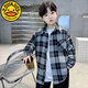 G.duck children's clothing boys' shirts spring and autumn 2025 new spring clothing big children plaid boys spring coat shirt trend black spring and autumn 120 cm