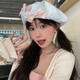 Hetong Fashionable Versatile Beret Women's Cute Personalized Bow Painter Hat Retro Showing Face Street Photo Concave Shape Hat Pink One Size