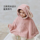 babylove女宝宝斗篷冬季毛绒披肩宝宝外出保暖外套兔耳朵连帽披风 樱花粉 均码 （(建议0-3岁宝宝)）