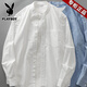 Playboy Pure Cotton Oxford Spun Shirt Men's Long Sleeve 2025 Spring and Autumn White Stand Collar Shirt Premium Henley Collar Jacket for Men White Cotton Oxford Spun 2XL (Suitable for 156-175 Jin Jin equals 0.5 kg)