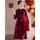 Luo Meng brand Grandma Xi plus size wedding dress 2026 autumn and winter velvet thickened cheongsam wedding dress mother's dress burgundy two-piece set (outer wrap + cheongsam skirt) XL (recommended 90-115 Jin Jin equals 0.5 kg)