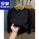 Romon two-button Henry collar sweater men's autumn and winter trendy long-sleeved bottoming shirt men's fake two-piece sweater black L 170