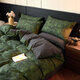 Light luxury retro style pure cotton brushed bed four-piece set autumn and winter thickened cotton quilt cover sheet high-end bedding Yeyu-green soft and comfortable bed sheet style 1.8 four-piece set-quilt cover 200x230