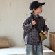 Children's plaid long-sleeved shirt boys' casual shirt lazy style draped spring and autumn Korean style girls' tops and jackets black and white plaid 140