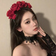 Beautifully made dark gothic style Lolita red rose headband for female brother Halloween cos funny photo headband bride hair accessories 1 red rose headband