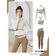 LNGA LANDGRE yoga wear for women 2025 new long-sleeved sports fitness professional Pilates training large size top running suit autumn three-piece set ivory white + cocoa color M recommended 95-105 Jin Jin equals 0.5 kg