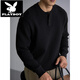 Playboy (PLAYBOY) autumn and winter thick waffle henley sweater men's long-sleeved casual loose black sweater wool sweater versatile gray 2XL