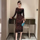 BORDIFENASI Cocktail Dress 25 Autumn New Women's French Diamond Round Neck Slim Fit Hip Sequin Dress 582 Brown S