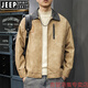 JEEP SPIRIT2025 New Autumn Trendy Brand Loose Leather Jacket Men's American Retro Contrast Color Lapel Motorcycle Pu Leather Jacket Black Gray S Suitable Weight 90-110Jin Jin is equal to 0.5 kg