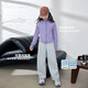 I.KARNOW Girls' Sports Suit 2025 New Children's Spring and Autumn Casual Sweater Wide-leg Pants for Big Children Autumn Fashionable 10153 Purple + 15259 Gray Velvet Suit 130