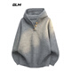 GLMGlm American Vintage Henley Collar Hooded Sweater Men's Autumn Loose Sweater Jacket Misty Black Gray L_120-140Jin Jin equals 0.5 kg