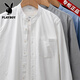 Playboy Pure Cotton Oxford Spun Shirt Men's Long Sleeve 2025 Spring and Autumn White Stand Collar Shirt Premium Henley Collar Jacket for Men White Cotton Oxford Spun 2XL (Suitable for 156-175 Jin Jin equals 0.5 kg)