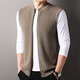 100% pure wool cardigan vest men's stand-up collar sweater vest Puyuan sweater waistcoat sleeveless top for young and middle-aged people dark blue gray 2XL 185/100A