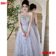 Shisi Tubeless Evening Dress for Women New Style Light Luxury Niche High-end Beautiful Adult Ceremony Banquet Host Feeling Gray 2XL Recommended 125-135 Jin Jin is equal to 0.5 kg