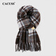 CACUSS Scarf Women's Autumn and Winter Warm Scarf Outdoor Cold-proof Shawl Women's Tassel Design Birthday Gift Blue Brown Check